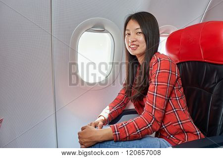PATTAYA, THAILAND - FEBRUARY 26, 2016: inside Thai AirAsia A320. Thai AirAsia is a joint venture of Malaysian low-fare airline AirAsia and Thailand's Asia Aviation