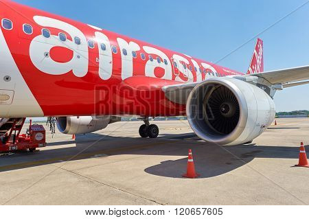 PATTAYA, THAILAND - FEBRUARY 26, 2016: Thai AirAsia A320 in U-Tapao International Airport. U-Tapao Rayong-Pattaya International Airport is serving Rayong and Pattaya cities in Thailand.