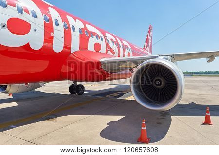PATTAYA, THAILAND - FEBRUARY 26, 2016: Thai AirAsia A320 in U-Tapao International Airport. U-Tapao Rayong-Pattaya International Airport is serving Rayong and Pattaya cities in Thailand.