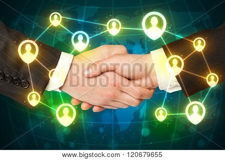Business handshake, social netwok concept