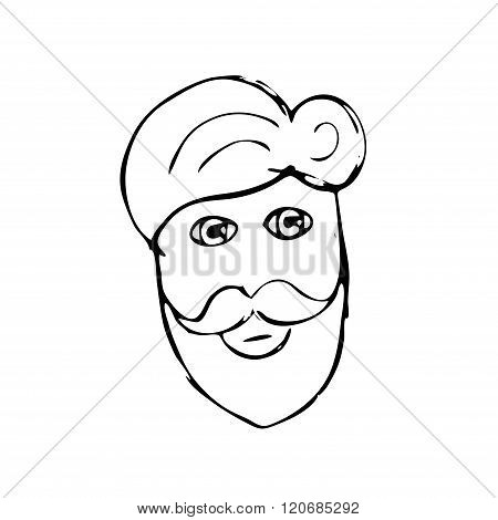Vector hand drawn mustache beard and hair style. Doodle illsutration