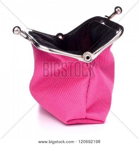 Empty open purse isolated on white background cutout