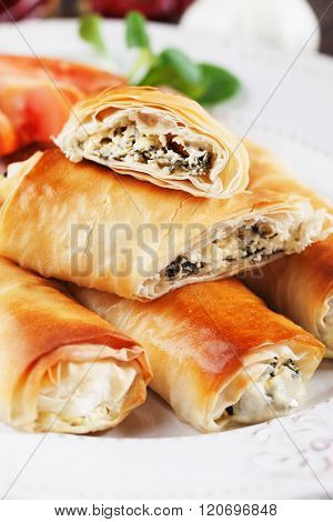 Pita zeljanica, balkans rolled phyllo pastry filled with spinach and cheese