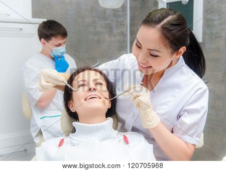 Female patient with open mouth