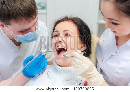 Female patient with open mouth