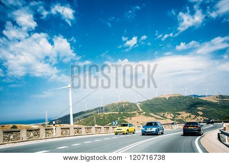 The movement of vehicles on freeway, motorway against the backgr