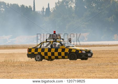 Athens, Greece 13 September 2015. Security car in the field at the Athens air week flying show.