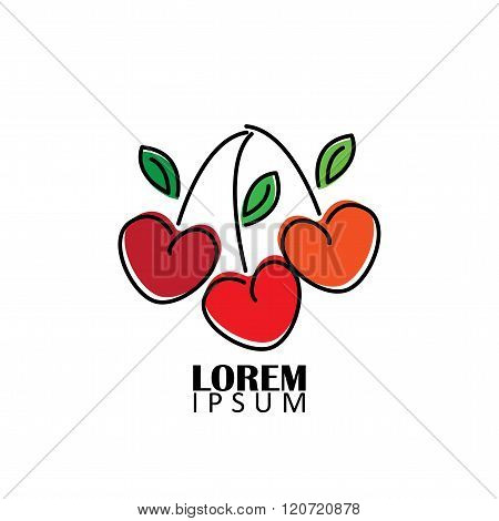 Red Juicy Fresh Cherries Bunch Vector Graphic Icon