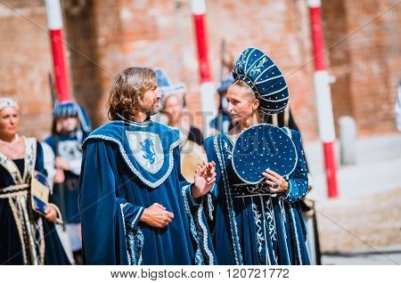 Young Couple Of Medieval Nobles On Parade