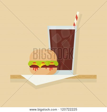 Hamburger And Drink Vector Illustration