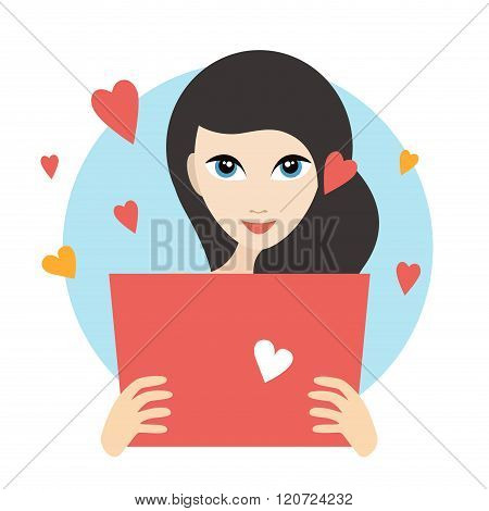 Teanager Girl Reading A Love Letter.