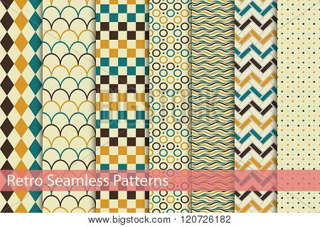 Collection of rcolor seamless patterns. Retro style.
