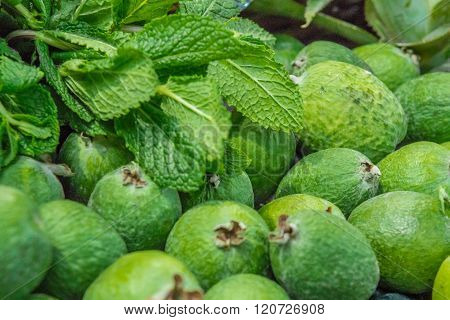 Feijoa With Mint Leaves