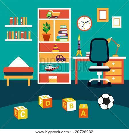School student boy kid room interior