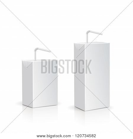 Juice or milk box with drinking straw. Vector.