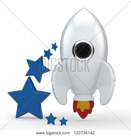 3D Render Of A Symbolic White Rocket With Flames
