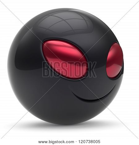 Smiley alien face head cartoon cute emoticon monster ball black red avatar. Cheerful funny smile invader person character toy laughing eyes joy icon concept