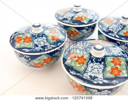 GOMEL, BELARUS - FEBRUARY 18, 2016: The Japanese porcelain (Imari, Arita). Porcelain (also known as china or fine china) is a ceramic material made by heating materials.
