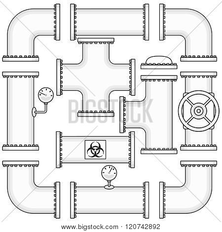 Vector Kit For Pipeline Construction Include Pipes, Caps, Valves, Curve Elbows And Manometers