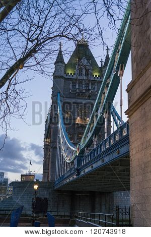 Tower Bridge London Over River Thames In The Evening