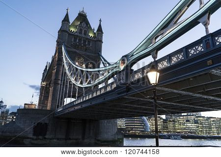 Tower Bridge London Over River Thames In The Evening