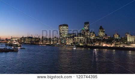 River Thames London By Night With City Of London Skyline