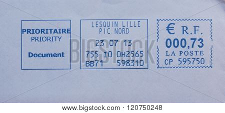 Prioritaire Priority Document - Priority mail postage meter from France