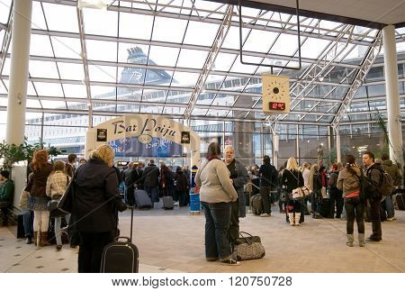 Turku. Finland. People in terminal Silja Line