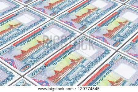 Myanmar kyat bills stacked background. Computer generated 3D photo rendering.