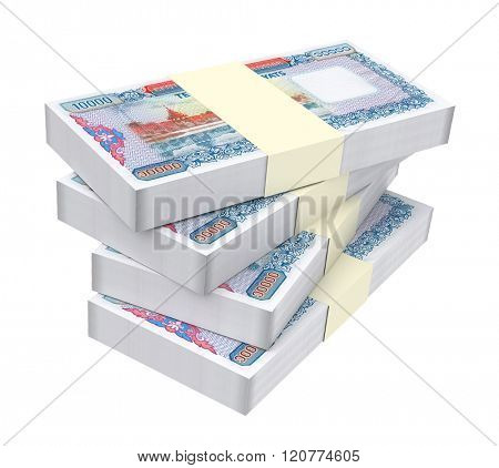 Myanmar kyat bills isolated on white background. Computer generated 3D photo rendering.