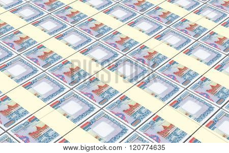 Myanmar kyat bills stacked background. Computer generated 3D photo rendering.