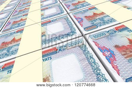 Myanmar kyat bills stacked background. Computer generated 3D photo rendering.