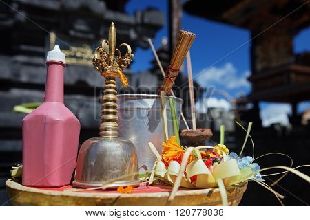 Balinese Priest Bell - Genta, Holy Water, Offering - Canang Sari