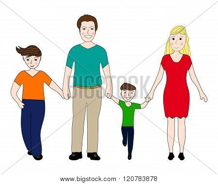 Happy Family Mother And Father With Two Sons