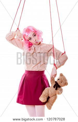 Woman Girl Stylized Like Marionette Puppet On String
