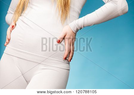Woman In Thermal Underwear Top Ang Leggings