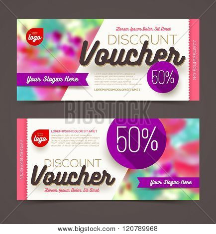 Discount voucher template - multicolor bright design, Vector illustration, Design for  invitation, certificate, gift coupon, ticket, voucher, diploma etc.