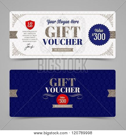 Gift voucher template with glitter silver, Vector illustration, Design for  invitation, certificate, gift coupon, ticket, voucher, diploma etc.