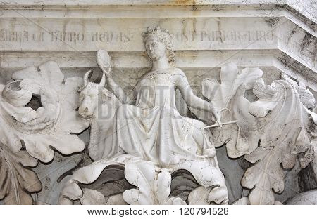Venus With Taurus And Libra Zodiac Signs On Doge's Palace Beautiful Capital, In Venice