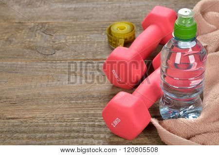 Dumbbell, Water And Towel