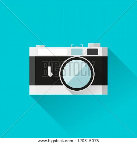 Vector eps10 illustration rangefinder film camera icon in flat style with long shadows
