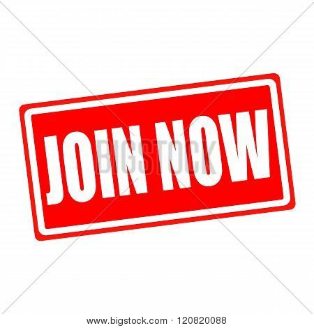 Join now white stamp text on red backgroud