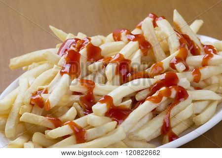 Delicious Shoestring Style French Fries With Ketchup