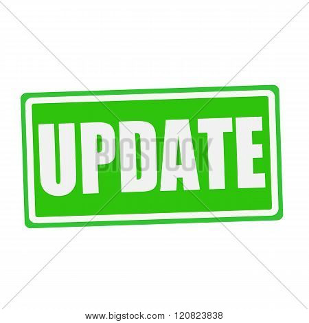 an images of UPDATE white stamp text on green