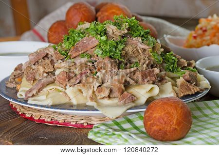 Kazakh National Dish Of Meat And Dough - Beshbarmak