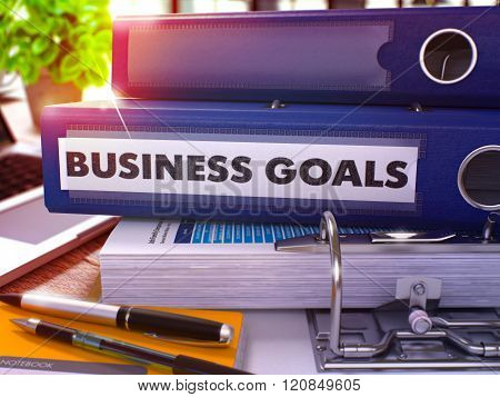 Blue Office Folder with Inscription Business Goals.