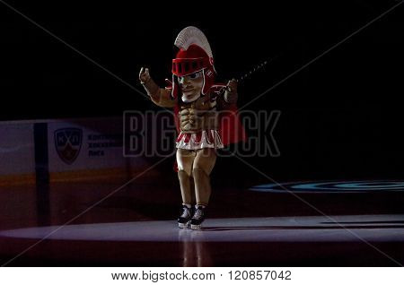 MOSCOW - JANUARY 15: Mascot of the Spartak team just before hockey game Spartak vs Admiral on Russian KHL premier hockey league Championship on January 15 2016 in Moscow Russia. Spartak won 5:4