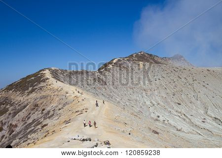 IJEN CRATER INDONESIA- JAN 2016  landscape from the crater seen on the left is the Ijen only left peak The Ijen volcano complex is a group of stratovolcanoes in the Banyuwangi Regency of East Java, Indonesia