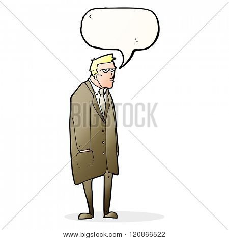 cartoon bad tempered man with speech bubble