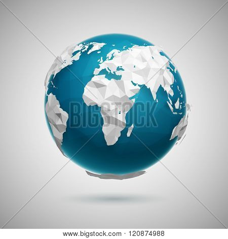 Vector polygonal globe icon of the world. Low poly 3d illustration.